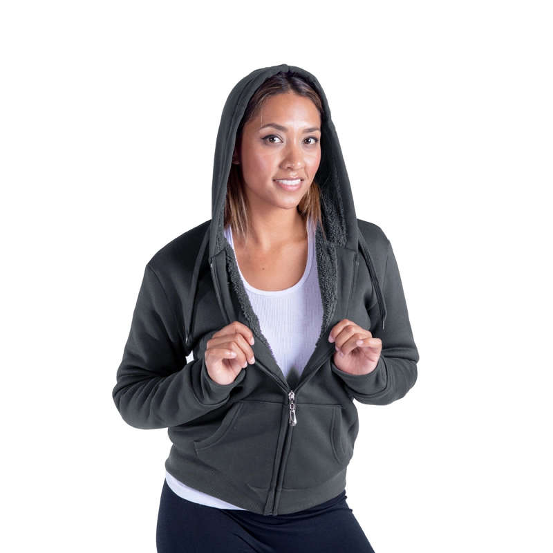 Apparel Manufacturer Full-Front Zipper Fleece Hoodie Solid Color Sweater Women&prime; S Hoodie