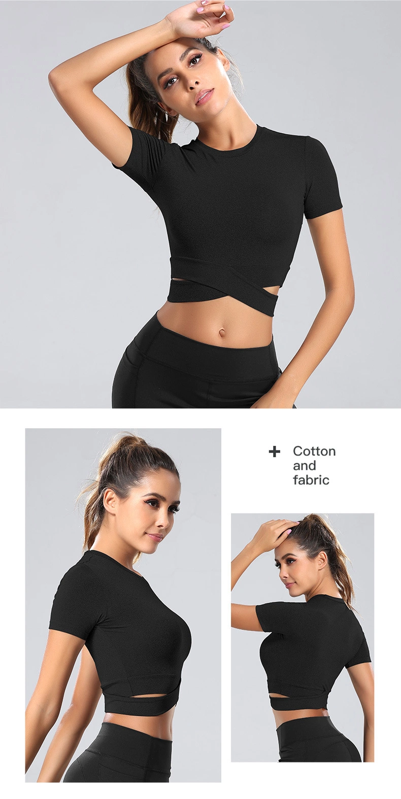 Wholesale Yoga Top T Shirt for Women Solid Sports Fitness Short Sleeve Running Shirts Sexy Exposed Navel Quick Dry Gym Sport Wear