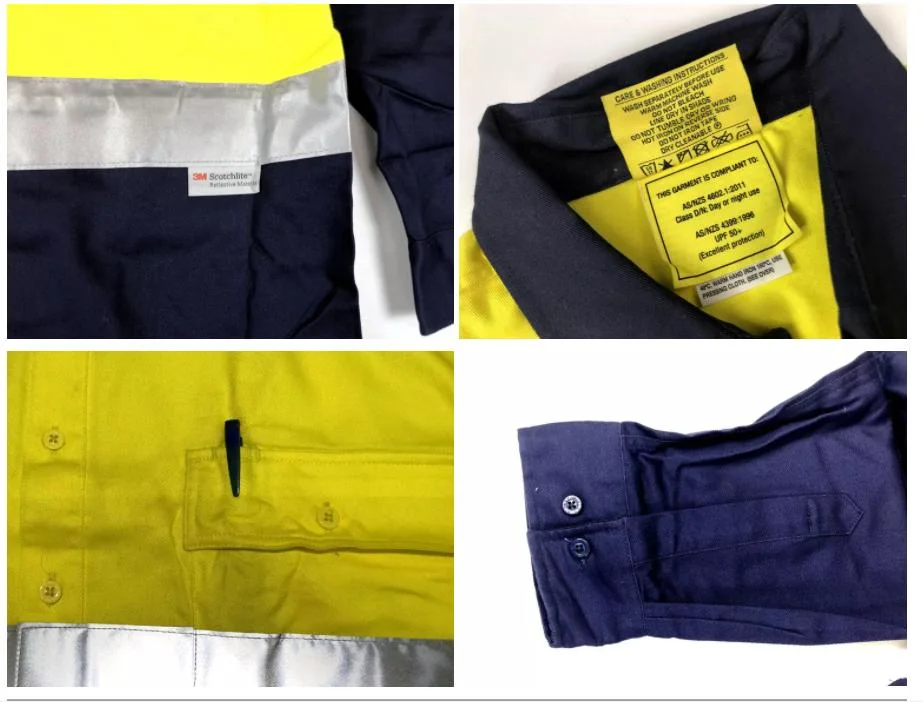 100% Cotton Hi Vis Light Weight Long Sleeve Work Uniform Yellow Pink Reflective Safety Shirt