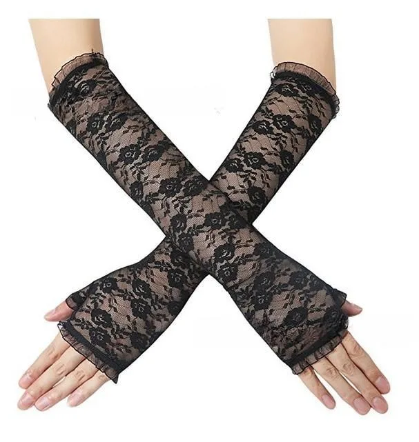 Summer Long Arm Sleeve Elegant Lace Fingerless Performance Thin Female Driving Breathable