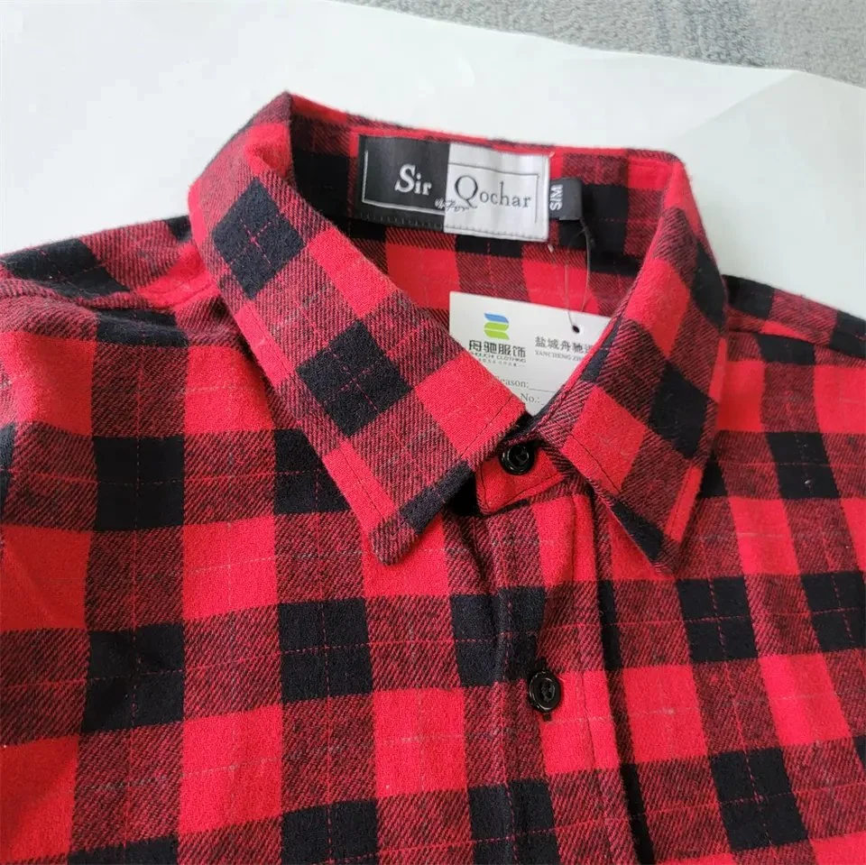 Long Sleeve Soft Oversized Plaid Men Down Collar Checked Flannel Shirts Custom Shirts