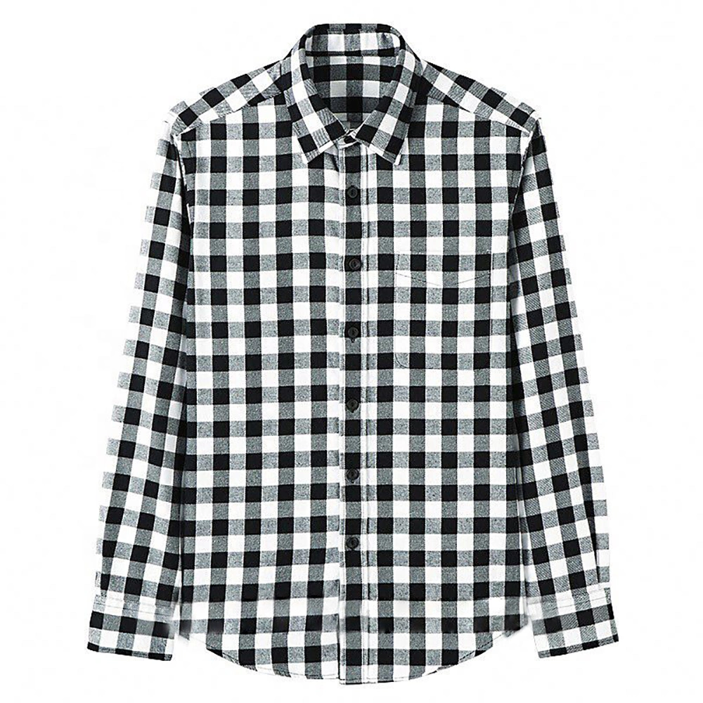 Wholesale New Arrivals Fashion Male Casual Wear Long Sleeve Men White and Black Plaid Flannel Shirts