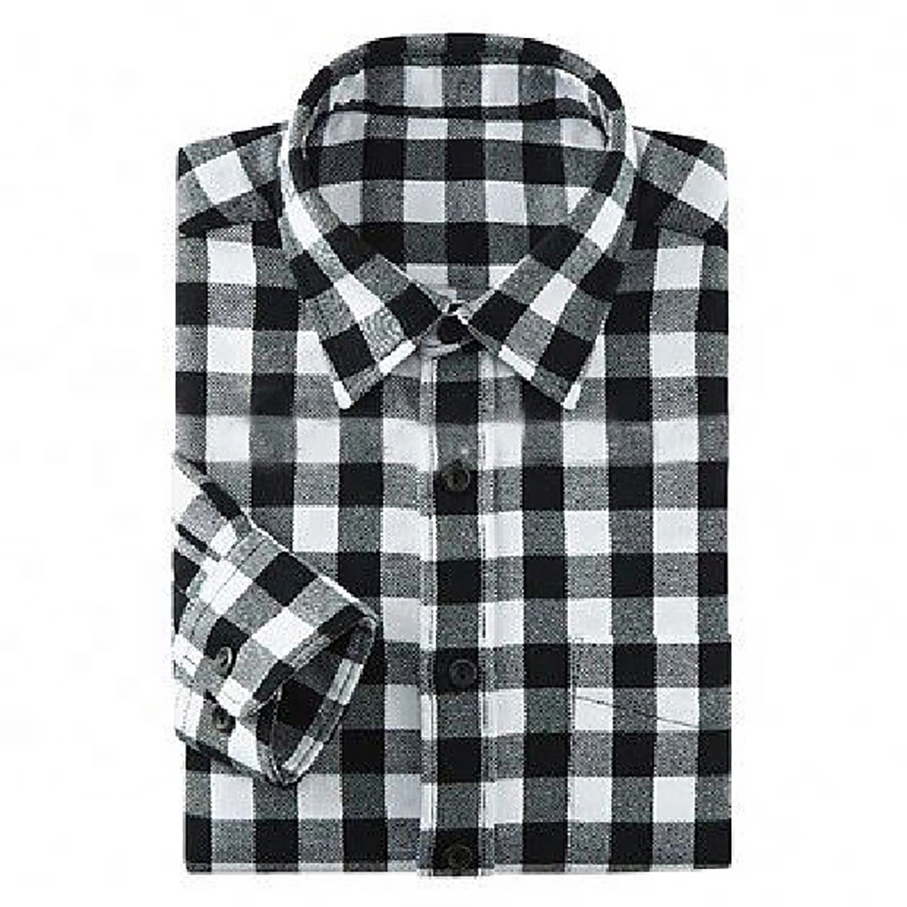 Wholesale New Arrivals Fashion Male Casual Wear Long Sleeve Men White and Black Plaid Flannel Shirts