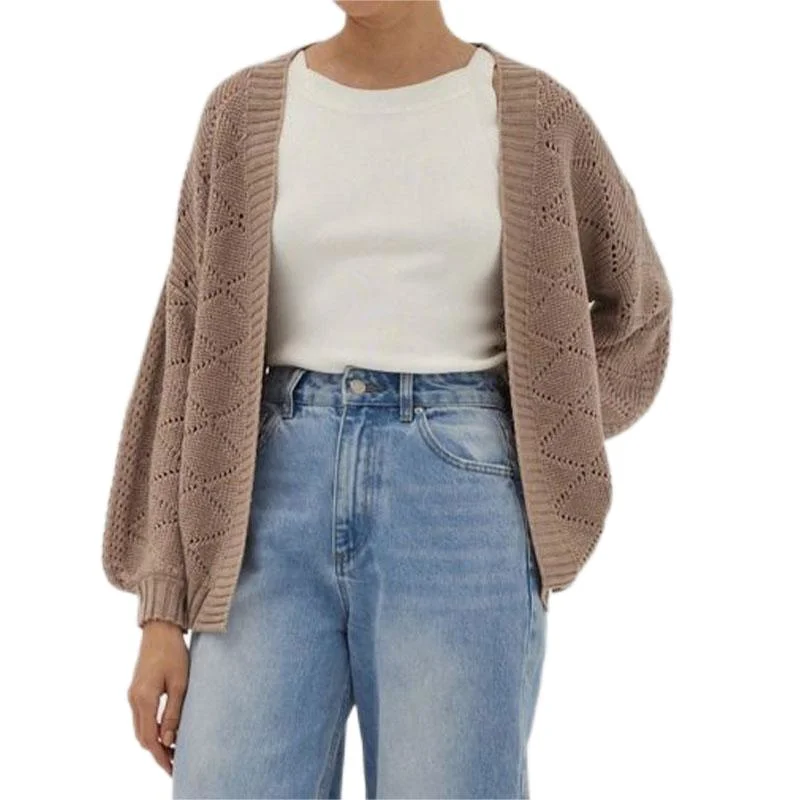 Spring Hollow Jacket Lantern Sleeve Rib Knit Sweater for Women Buttonless Casual Custom Plus Size Women&prime;s Coat Sweater Cardigan