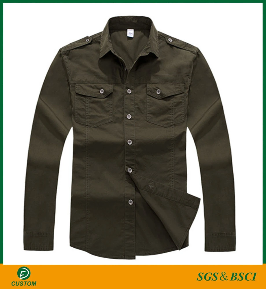 Wholesale 100% Cotton Green Long Sleeve Shirts for Men