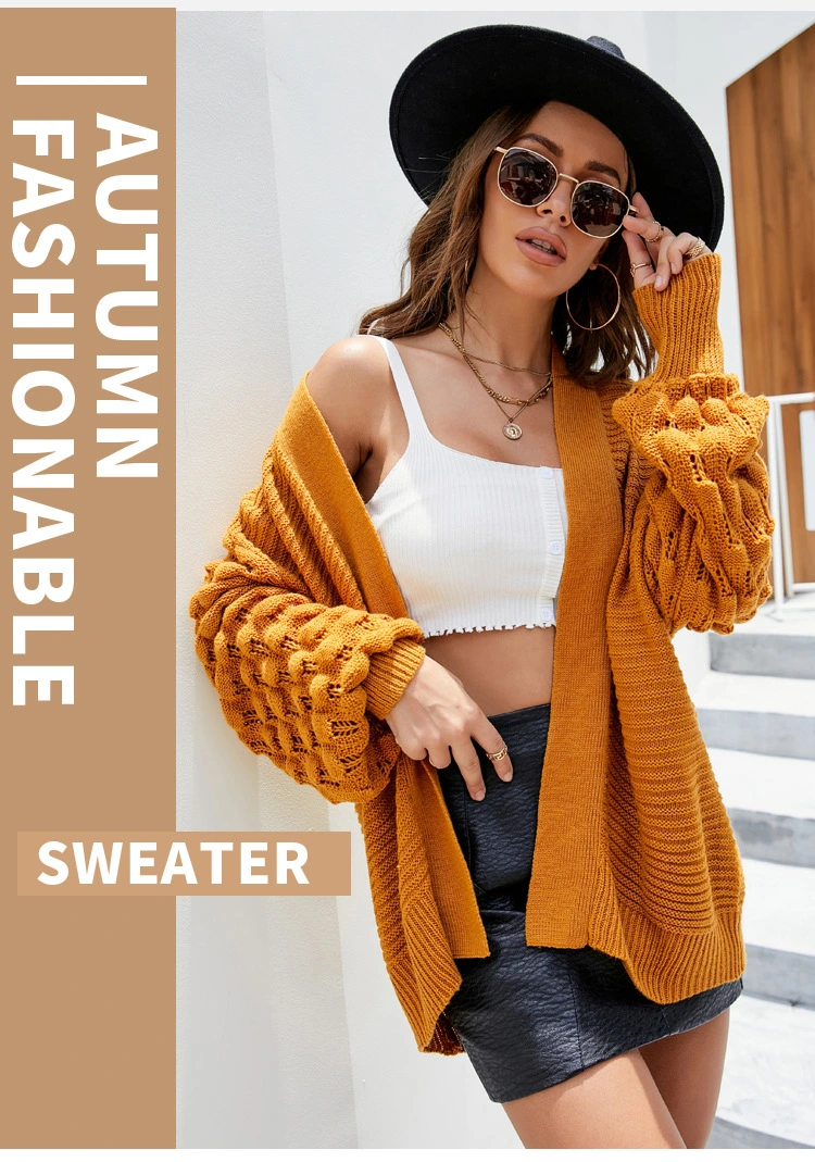 Autumn Winter New Solid Color Sweater Loose Knit Cardigan Lantern Sleeve Sweater Jacket Women Sweaters