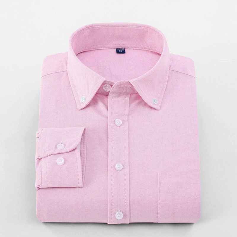 100% Cotton Formal Oxford Shirt Men&prime; S Long Sleeve Casual Style Pink Solid Shirt