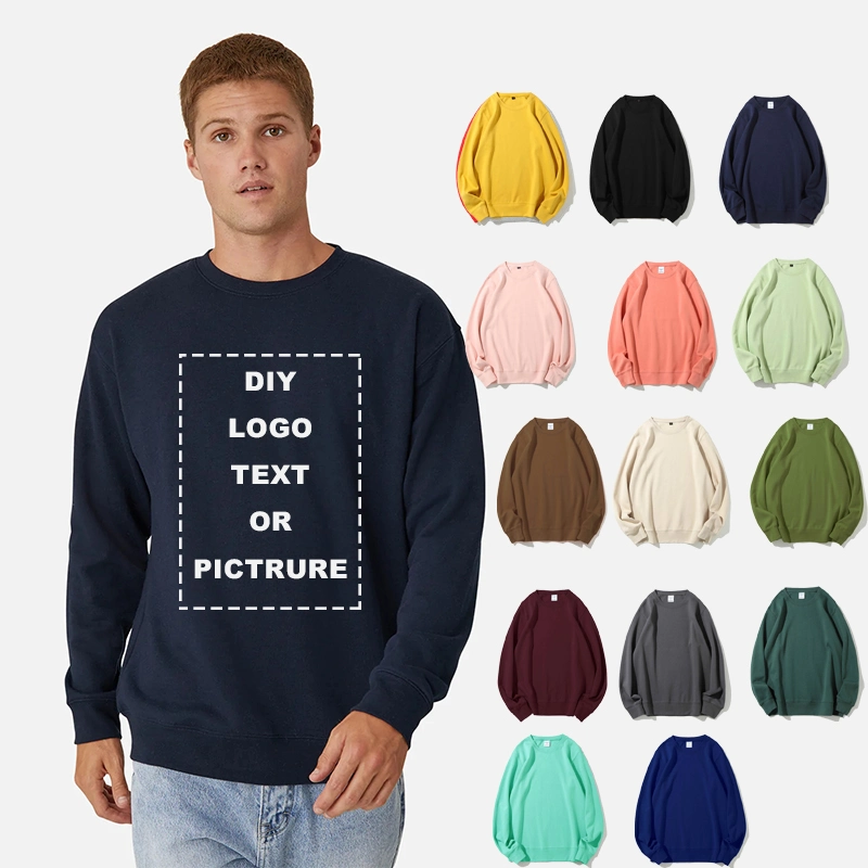 DIY Logo High-Quality Fashion Cotton Hoodies Sweatshirt Custom Personal Logo Design Brand DIY Print Embroidery Hoody Round Neck