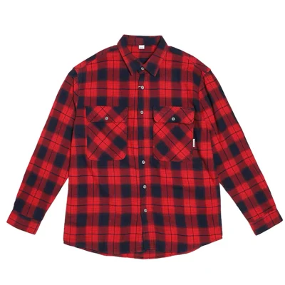 Mayorista estilo Europeo hombres Rojo Negro Plaid de manga larga Flannel Camisa