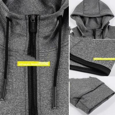 Otoño e invierno transpirable Slim cordón ajustable Hooded Jacket Deportes Yoga Fitness Hombre′ S Hoodies running Fitness Gimnasio Sudadera