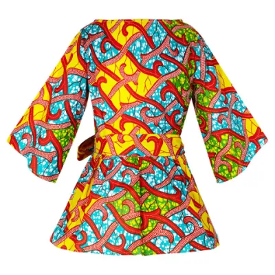 Top de moda al por mayor de Dashikis africanos para mujeres corbata de manga larga Blusa africana con cintura con lazo