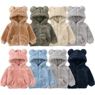 Niña pequeña Zipper polar chaqueta con capucha niños Otoño de invierno Sudadera con capucha con cremallera caliente abrigo grueso franela Sherpa