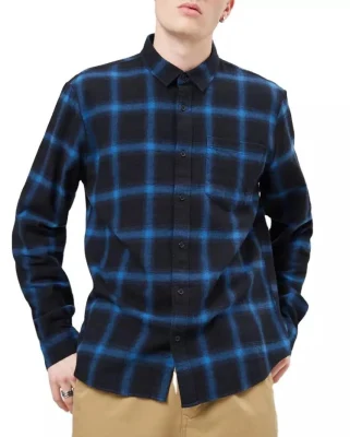 Mayorista Fabricante hombres Casual Negro y azul botón de manga larga Camisa de franela de cuadros