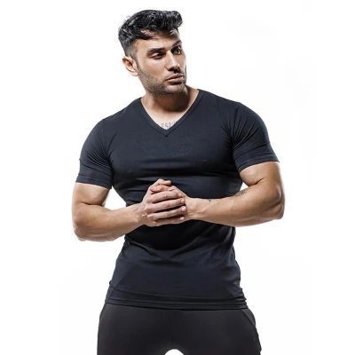 Custom Print Blank liso <a href='/cuello-en-v/'>cuello en V</a> Activewear algodón gimnasio Deporte Camiseta para hombre