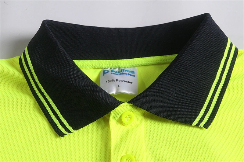 Custom Workwear Sublimation High Visibility Fluorescein Black Bontrast Security Mens Polo Shirt