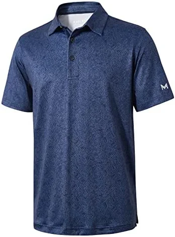 Golf for Men Dry Fit Short Sleeve Print Performance Moisture Wicking Polo Shirt