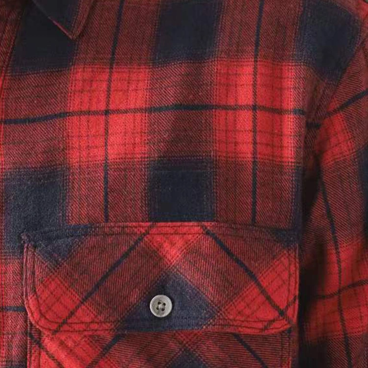 Wholesale European Style Men Red Black Plaid Long Sleeve Flannel Shirt