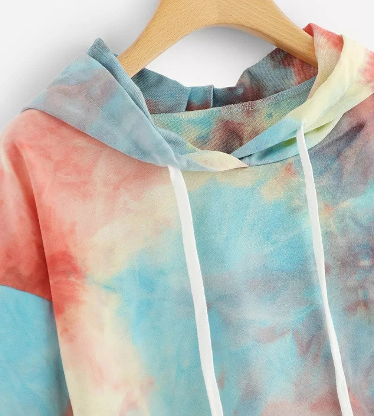 Custom Made Fashion Women Tops Tie Dye Drawstring Hoodie Sweatshirt