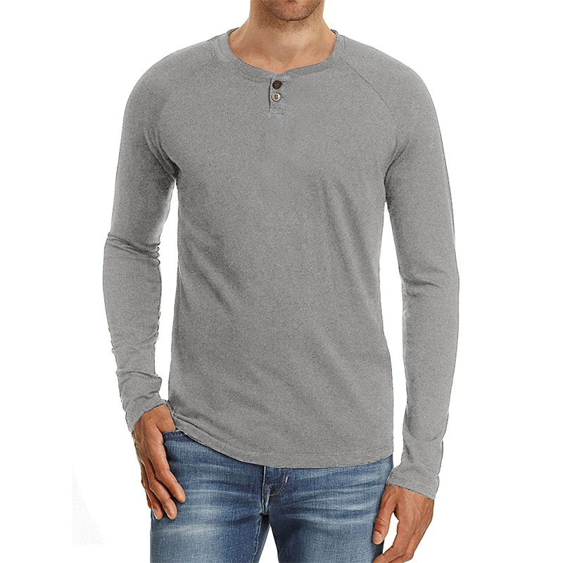 Henry Collar Long Sleeve Plus Sized Customize Patern Wholesale T Shirts for Men