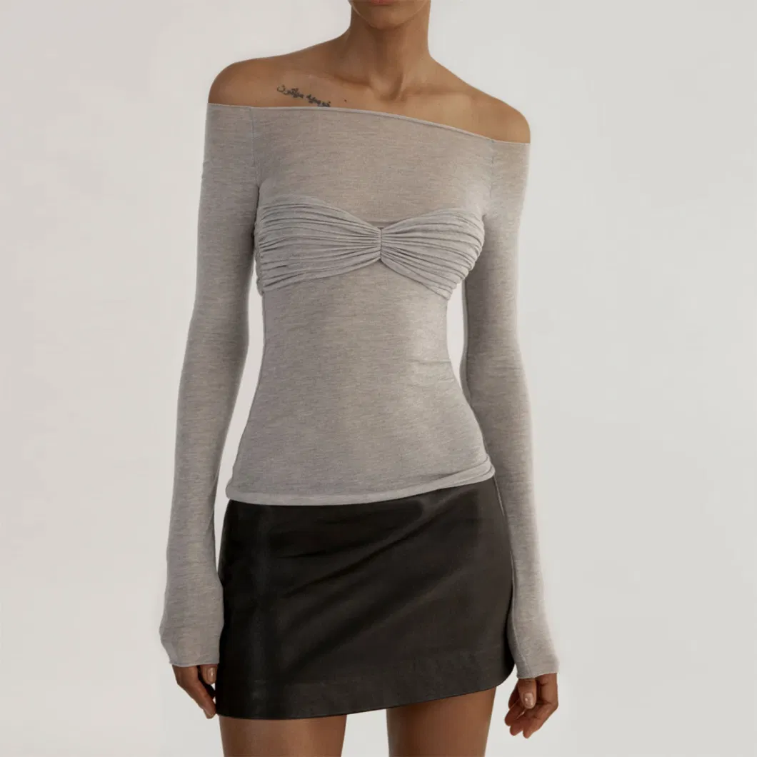 2024 Customized Spring/Summer Mesh Transparent Long Sleeved T-Shirt Fashion Strapless Sexy Top