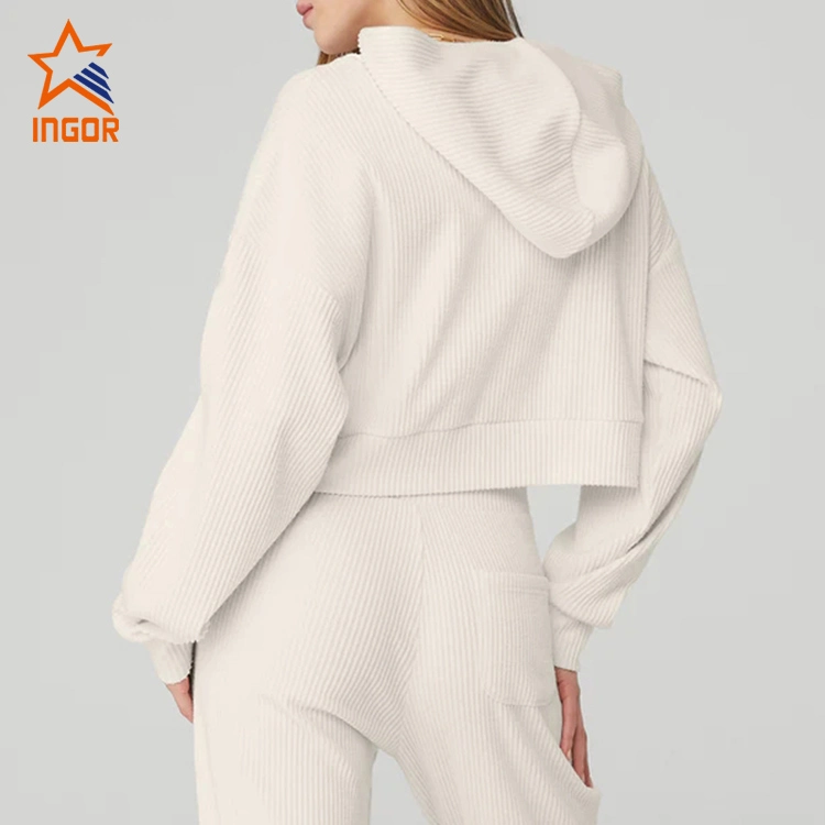 Ingor Sportswear Workout Clothes Supplier Custom Women Clothing Activewear Ribbed Knit Hoodies