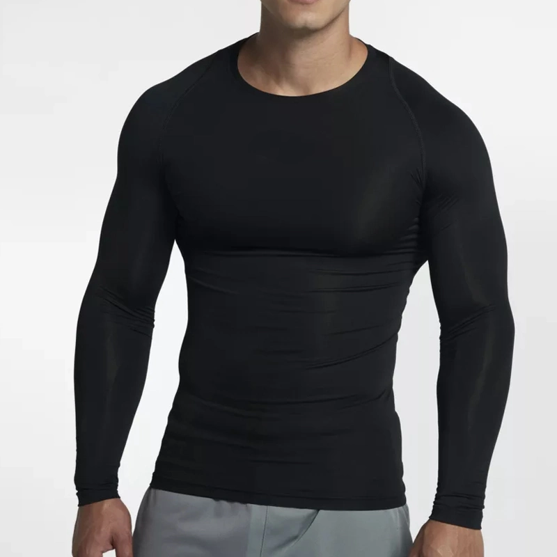 Long Sleeves Gym Top Active Wear Men Black Fitness Running Compression Shirt