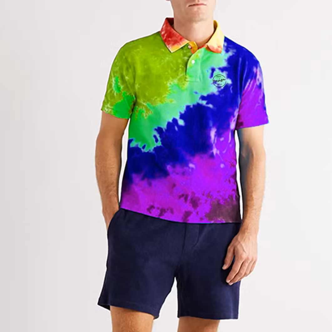 Wholesale Custom Logo Men&prime;s Tie Dye Polo T Shirts High Quality Loose Fit Short Sleeve Tie Dye Polo Shirt