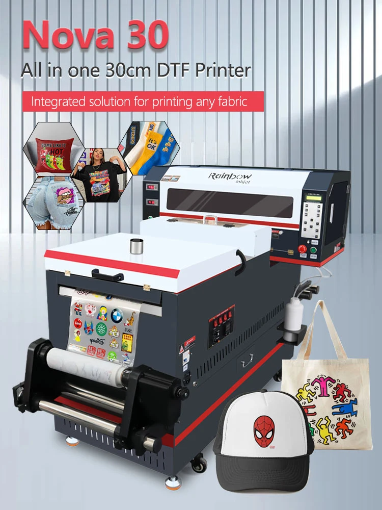 Rainbow All in One Dtf Printer for Tote Bags Polo Dresses Youth Shirts Dtf Printer Printing Machine A3 30cm