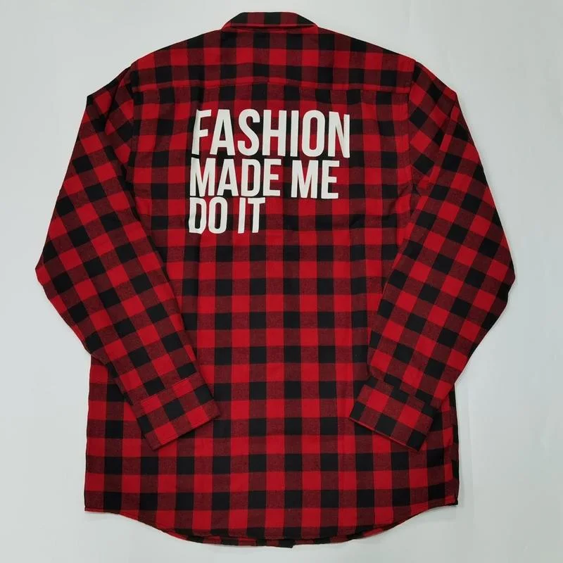 Custom Popular Long Sleeve 100% Cotton Plus Size Red and Black Flannel Plaid Shirts for Men