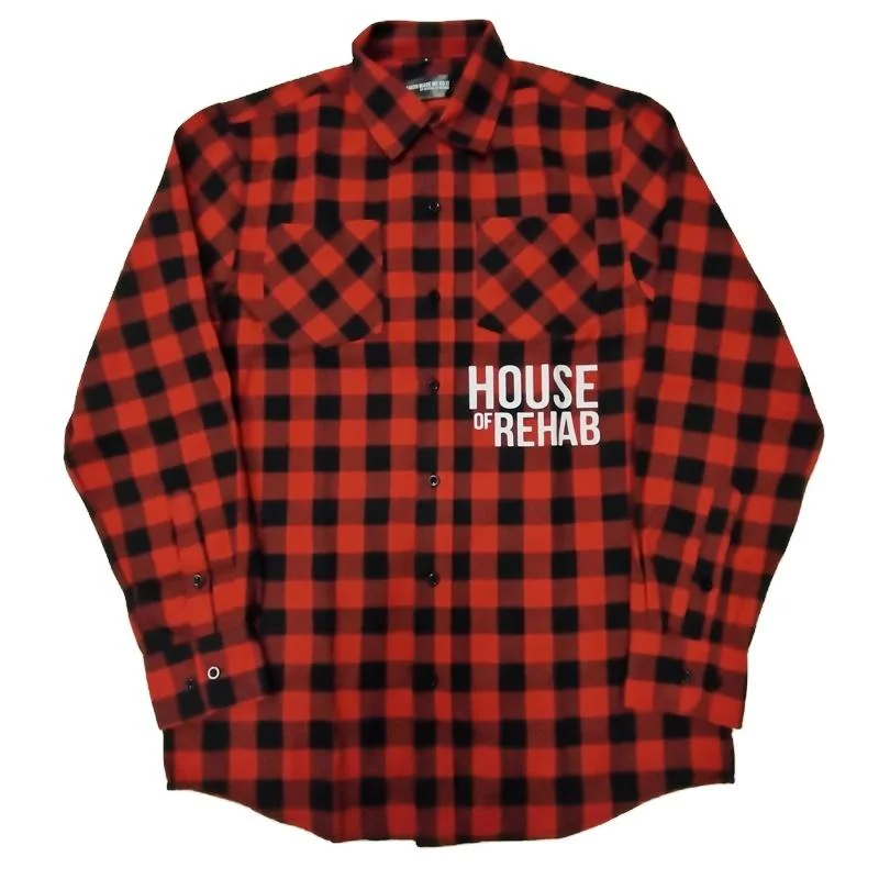 Custom Popular Long Sleeve 100% Cotton Plus Size Red and Black Flannel Plaid Shirts for Men