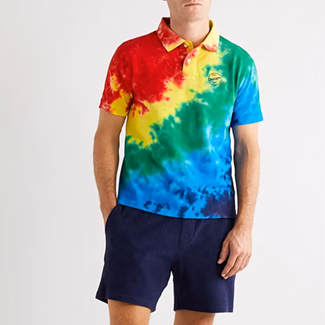 Wholesale Custom Logo Men&prime;s Tie Dye Polo T Shirts High Quality Loose Fit Short Sleeve Tie Dye Polo Shirt