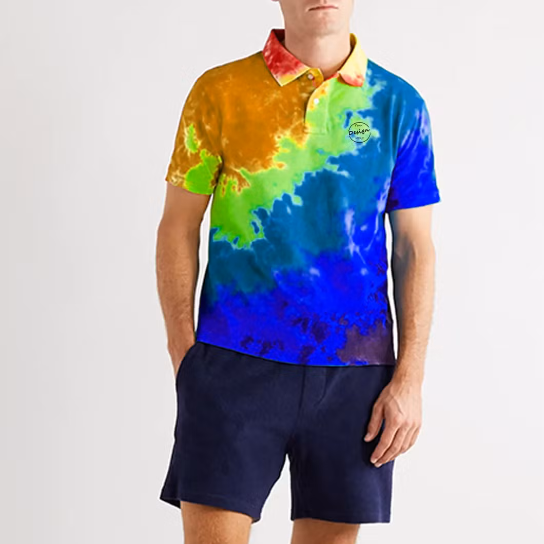 Wholesale Custom Logo Men&prime;s Tie Dye Polo T Shirts High Quality Loose Fit Short Sleeve Tie Dye Polo Shirt