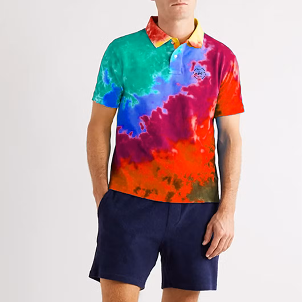 Wholesale Custom Logo Men&prime;s Tie Dye Polo T Shirts High Quality Loose Fit Short Sleeve Tie Dye Polo Shirt