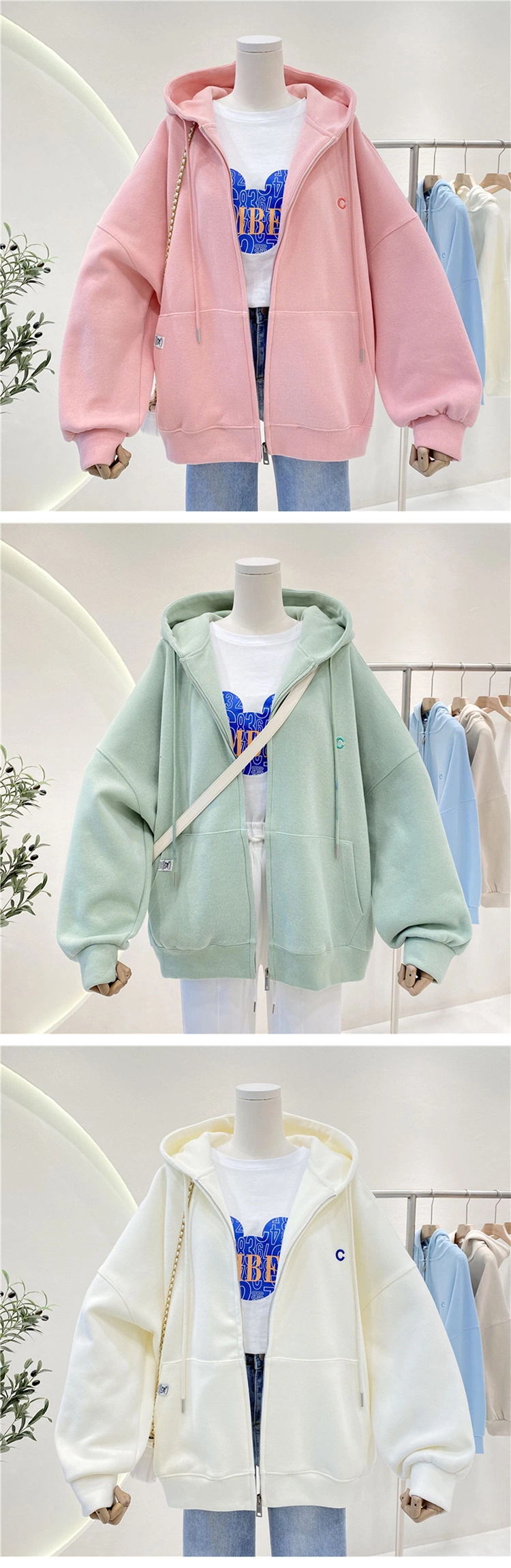 Custom Plus Size Blank Logo Zip up Fleece Wholesale Women Puff Print Hoodies Sweatshirt Set Manufacturers for Customs Clothes