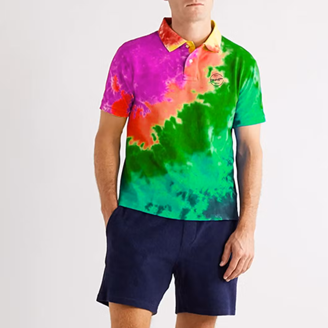 Wholesale Custom Logo Men&prime;s Tie Dye Polo T Shirts High Quality Loose Fit Short Sleeve Tie Dye Polo Shirt