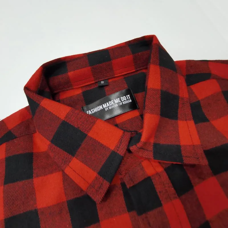 Custom Popular Long Sleeve 100% Cotton Plus Size Red and Black Flannel Plaid Shirts for Men