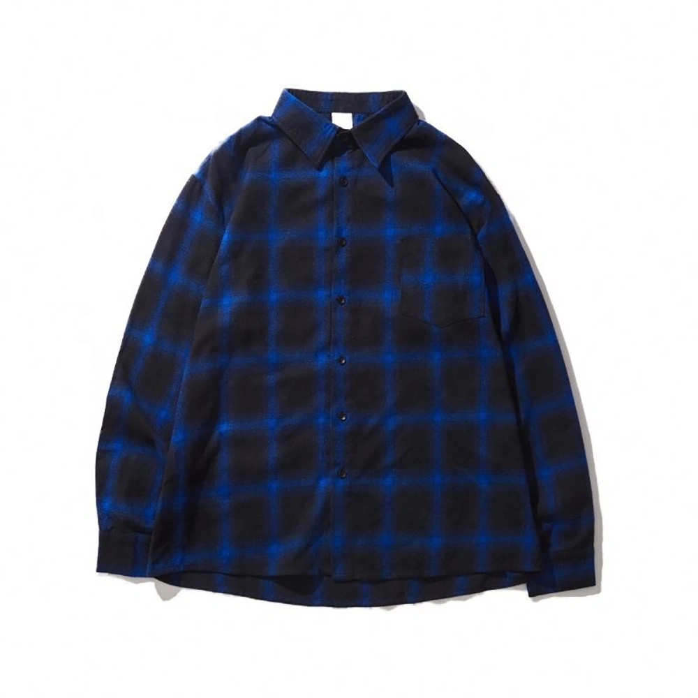 Wholesale Manufacturer Men Casual Black and Blue Long Sleeve Button Down Plaid Flannel Shirt