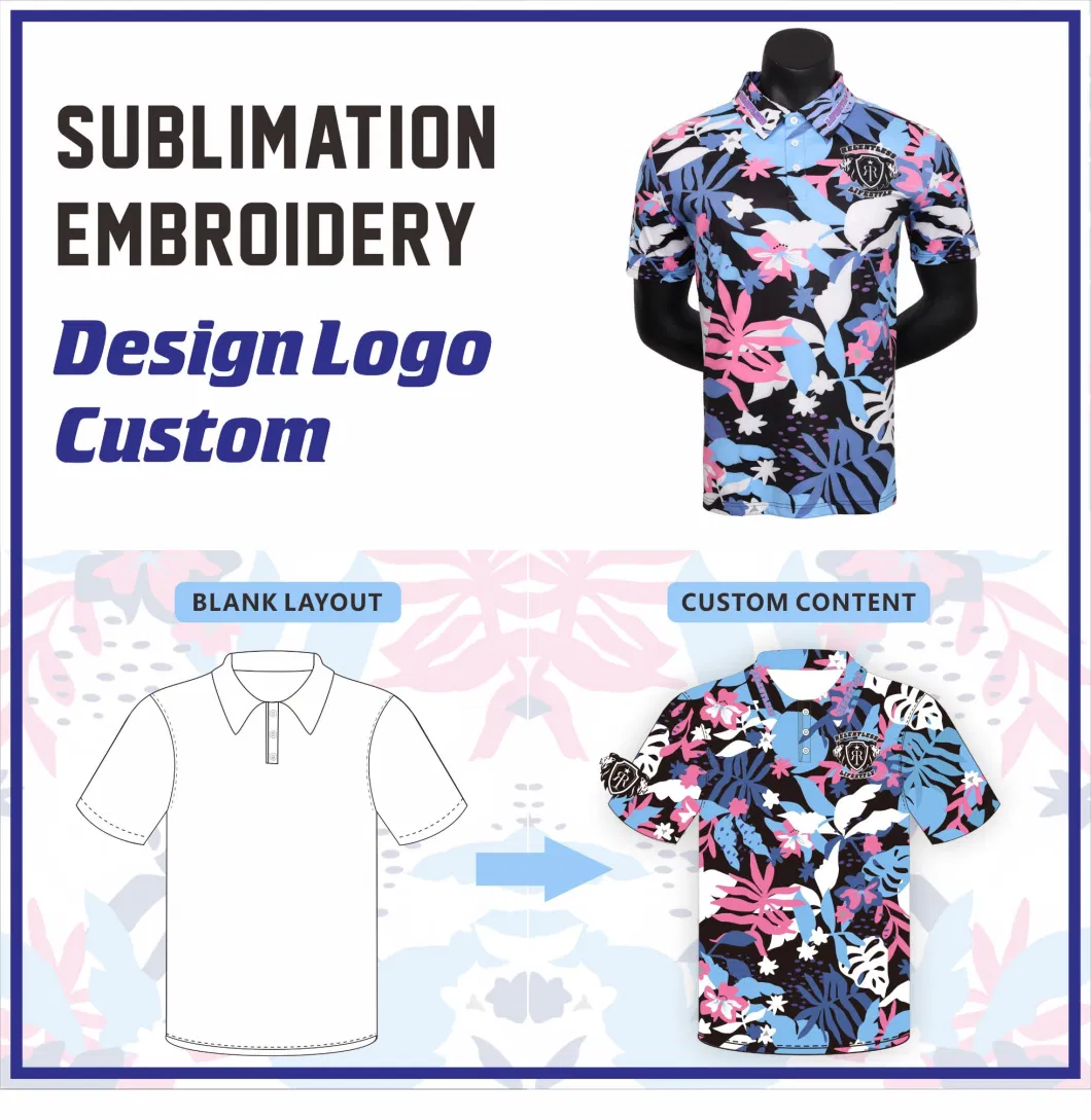 2024 Wholesale Customized High Quality Sublimation Patchwork Printing Upf 50+ Polyester Spandex Blend Qucik Dry Fit Custom Golf Polo Shirts Fashion T Shirt