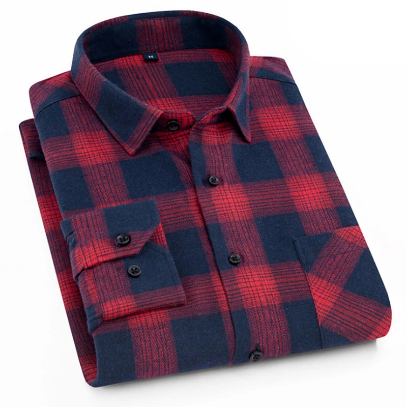 Men&prime;s Long Sleeve Custom Plaid Flannel 100% Cotton Red and Black Fashion Shirts