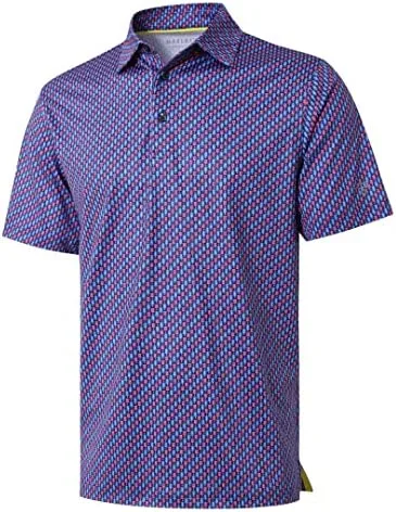 Golf for Men Dry Fit Short Sleeve Print Performance Moisture Wicking Polo Shirt