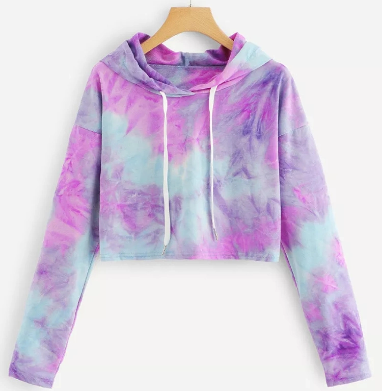 Custom Made Fashion Women Tops Tie Dye Drawstring Hoodie Sweatshirt