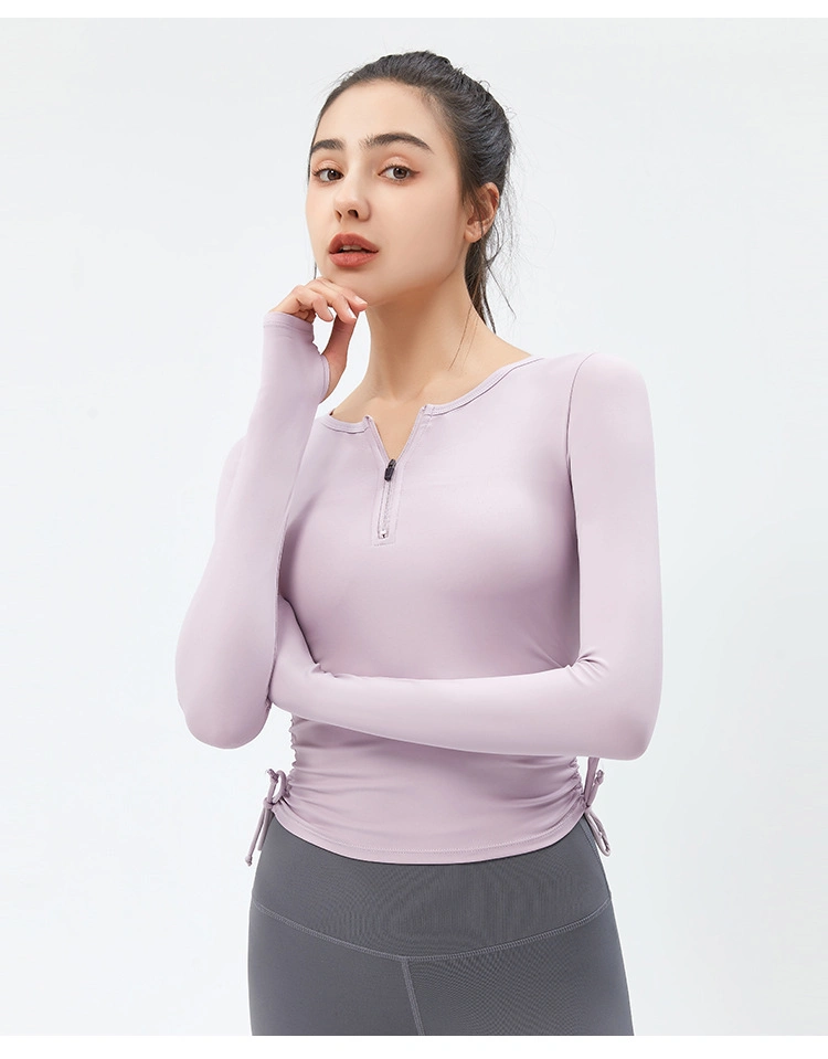 2022 New Women&prime;s Drawstring Long Sleeved Blouse Fast Drying Half Zipper Sweatshirt Women&prime;s Sportswear