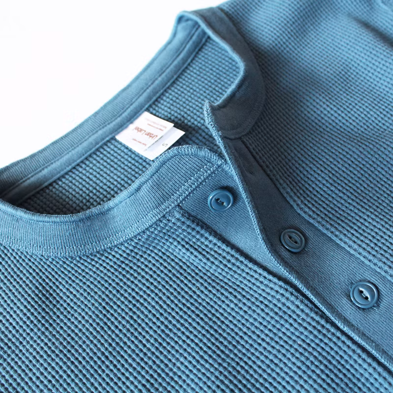 Fashion Cotton Waffle Long Sleeve Workout Leisure Wear Henley T-Shirts
