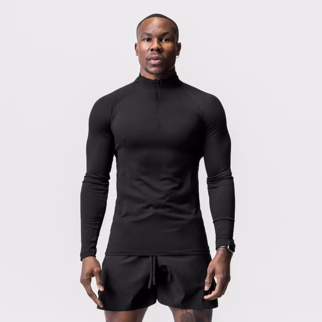 Men&prime;s Performance Active Sports Shirts Quarter Zip Long Sleevbodybuilding Running Tops Outdoor Shirt Winter Fleece Lined Thermal Pullover