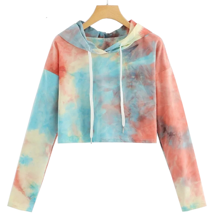 Custom Made Fashion Women Tops Tie Dye Drawstring Hoodie Sweatshirt