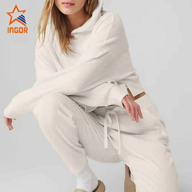 Ingor Sportswear Workout Clothes Supplier Custom Women Clothing Activewear Ribbed Knit Hoodies