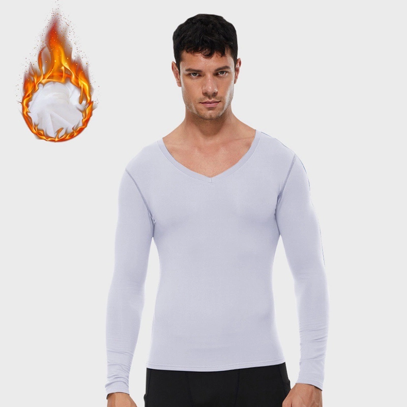 Tianchen Factory Wholesale Men&prime;s Compression Long-Sleeve Active Workout T-Shirt for Running Keep Warm Fleece Lined V Neck Sports Sweatshirts Gym Tops