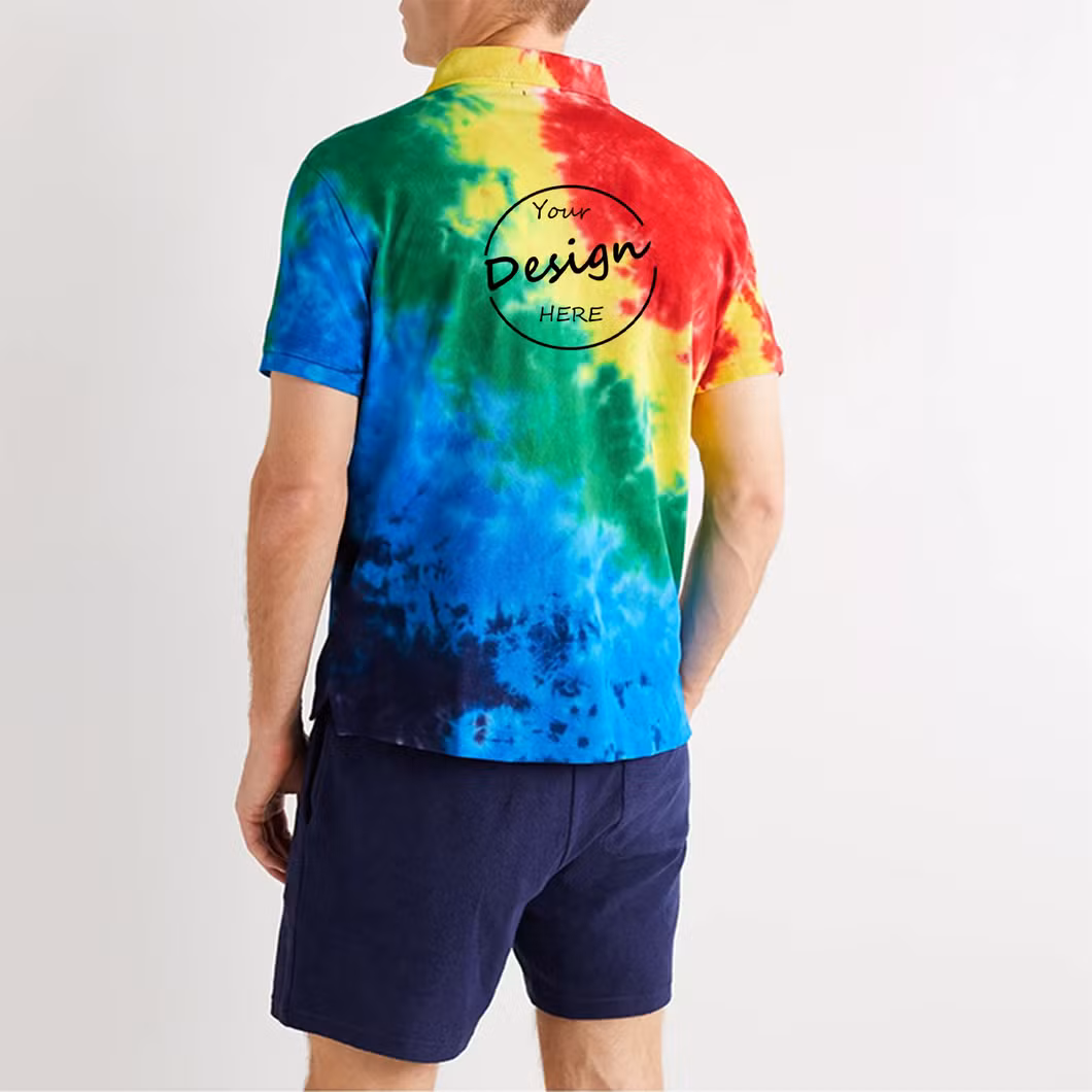 Wholesale Custom Logo Men&prime;s Tie Dye Polo T Shirts High Quality Loose Fit Short Sleeve Tie Dye Polo Shirt