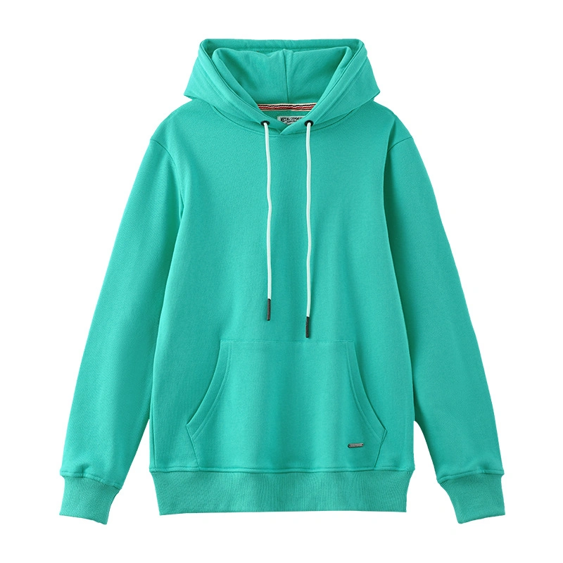 Custom Girls Winter Green Drop Shoulder Long Sleeve Sweatshirt with Drawstring Kangaroo Pocket CVC Fleece Hoodie for Lady