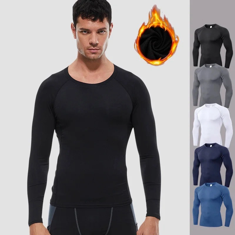 Tianchen Factory Wholesale Men&prime;s Compression Long-Sleeve Active Workout T-Shirt for Running Keep Warm Fleece Lined V Neck Sports Sweatshirts Gym Tops